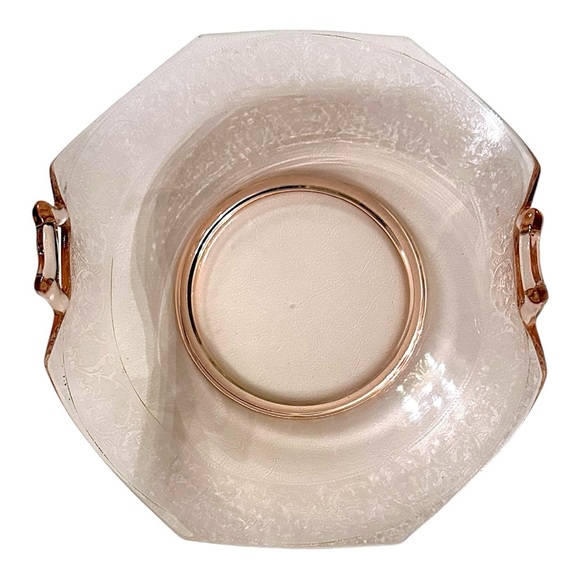 Vintage Pink Depression Glass Folded Edge Etched Platter/Bowl with handles - Picture 3 of 15